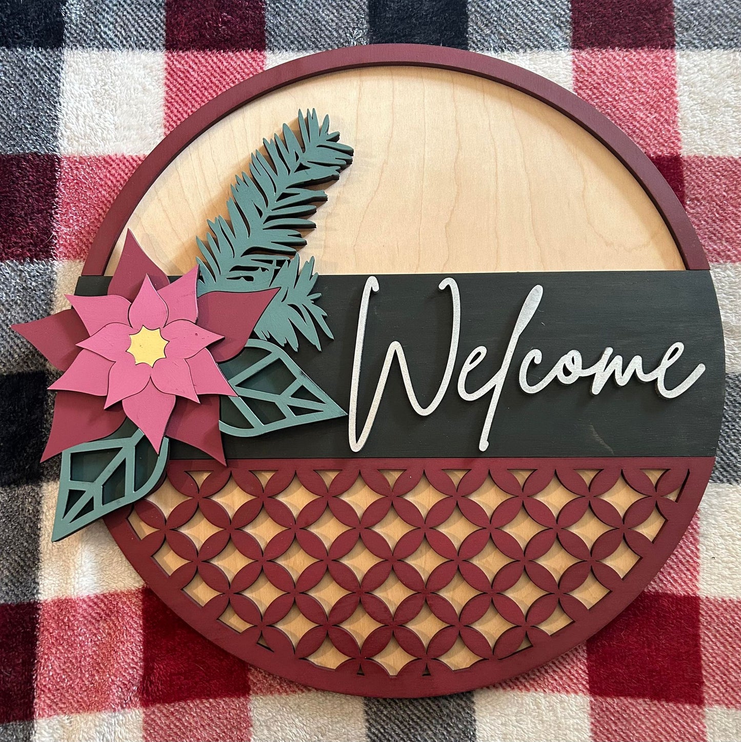Welcome with Poinsettia Door Hanger